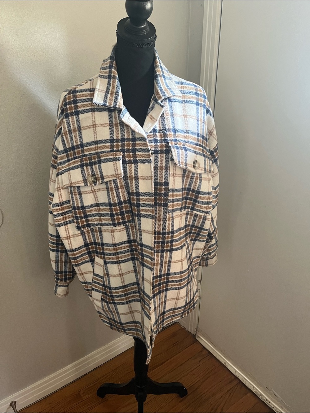 ANGEL KISS Los Angeles Women's Plaid Lined Button Front Shacket Jacket L